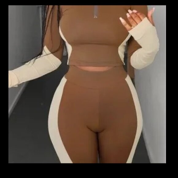 FASHION TWO PIECES ACTIVEWEAR WITH LONG SLEEVE CROP TOP WITH HIGH WAIST LEGGINGS - Picture 3 of 3
